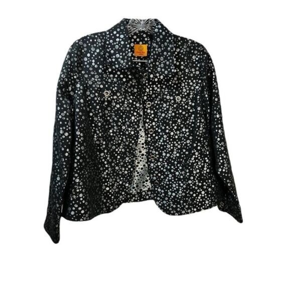 Ruby Rd Black Silver Button Down Long Sleeve‎ Medium - Picture 1 of 5